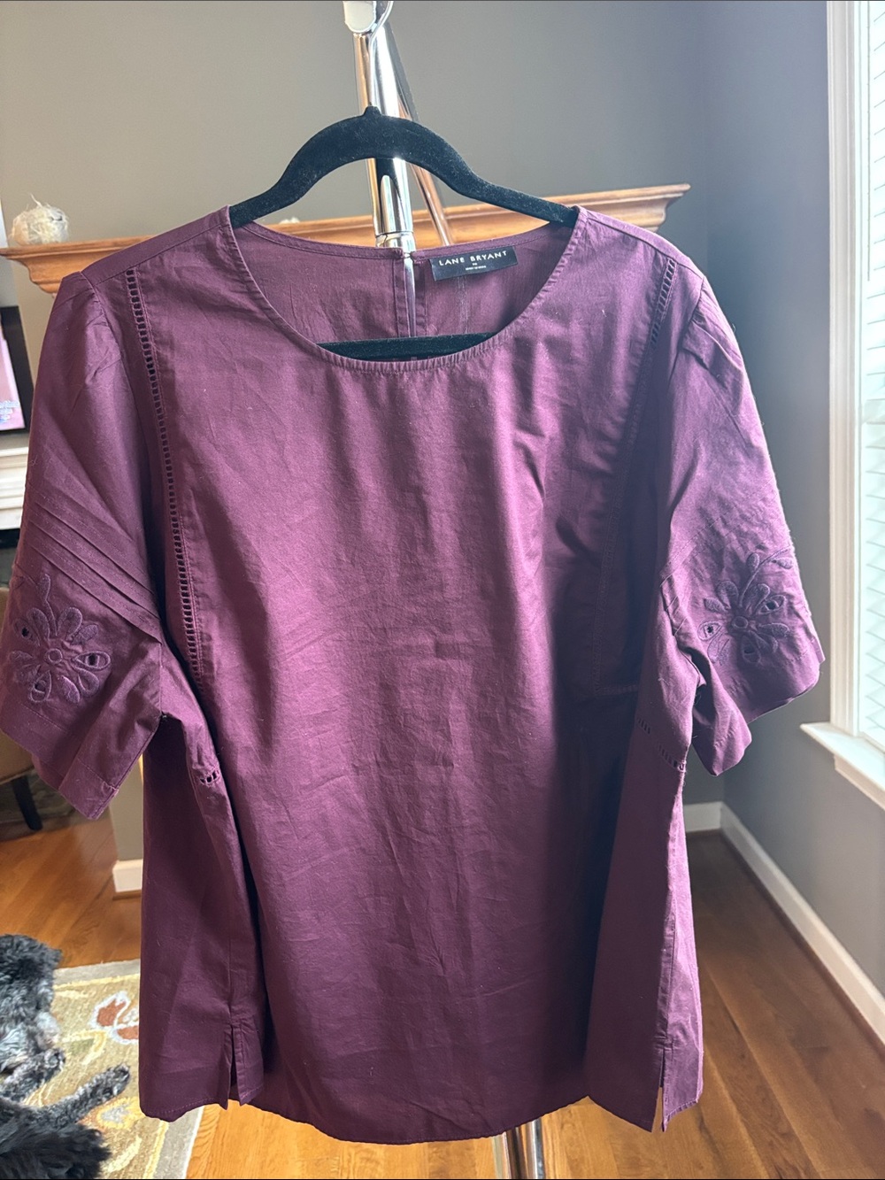 Lane Bryant Plum Linen Short Sleeve Embroidered Blouse